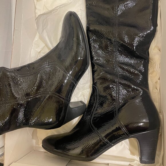 Gabor Womens Black Leather Round Toe Zipper Block Heel Knee High Boots Size 7 - Picture 3 of 6